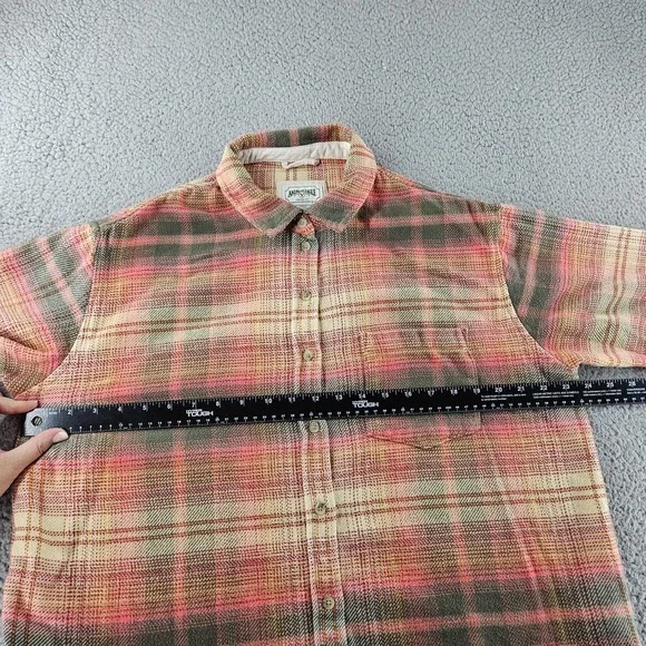 American Eagle Outfitters Shirt Mens Medium‎ Gray Beige Plaid Flannel Button Up - Picture 11 of 16